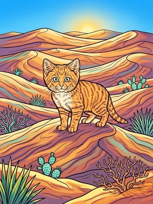 Finished example of the Color by Number page: Dune Sandcat
