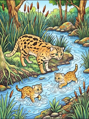 Finished example of the Color by Number page: Flat Headed Cat