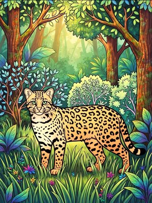 Finished example of the Color by Number page: Geoffroys Cat