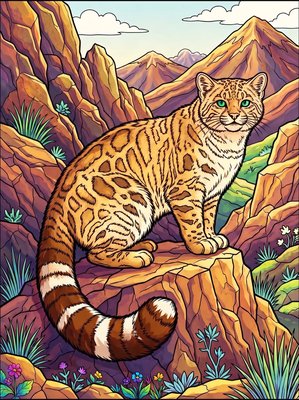 Finished example of the Color by Number page: Andean Mountain Cat