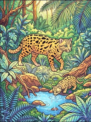 Finished example of the Color by Number page: Iriomote Cat