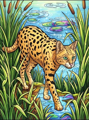 Finished example of the Color by Number page: Jungle Cat