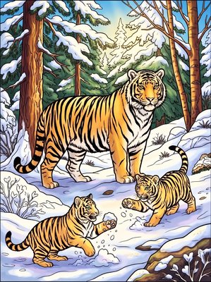 Finished example of the Color by Number page: Siberian Tiger