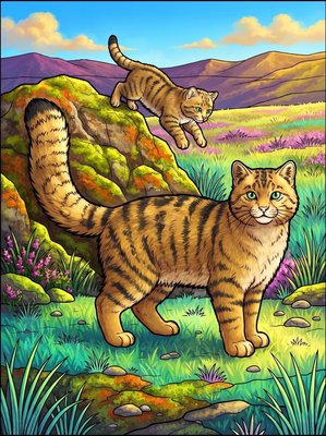 Finished example of the Color by Number page: Chinese Mountain Cat
