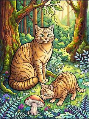 Finished example of the Color by Number page: European Wildcat