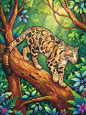 Finished example of the Color by Number page: Marbled Cat