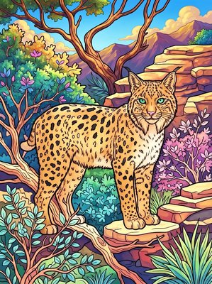 Finished example of the Color by Number page: Iberian Lynx
