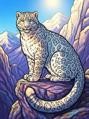 Finished example of the Color by Number page: Snow Leopard