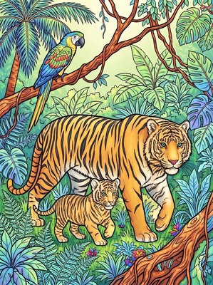 Finished example of the Color by Number page: Sumatran Tiger