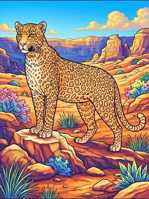 Finished example of the Color by Number page: Arabian Leopard