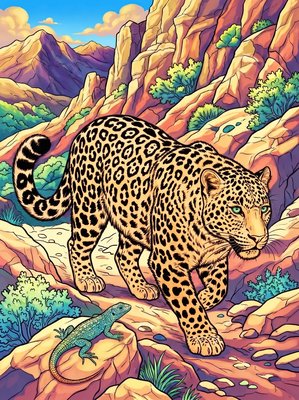 Finished example of the Color by Number page: Persian Leopard