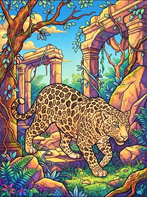 Finished example of the Color by Number page: Sri Lankan Leopard