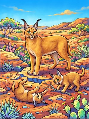 Finished example of the Color by Number page: Desert Caracal