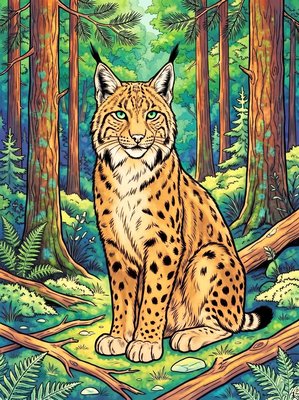 Finished example of the Color by Number page: Forest Lynx