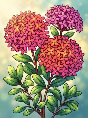 Finished example of the Color by Number page: Ixora Cluster