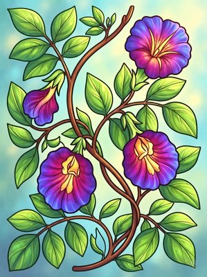 Finished example of the Color by Number page: Blue Pea