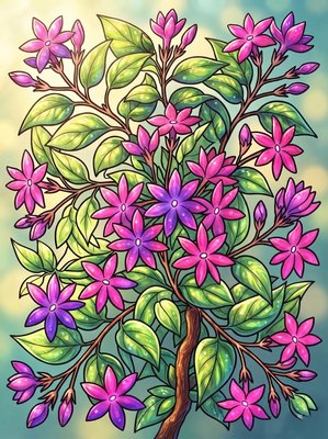 Finished example of the Color by Number page: Jasmine Spray