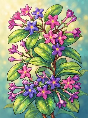 Finished example of the Color by Number page: Stephanotis Bloom