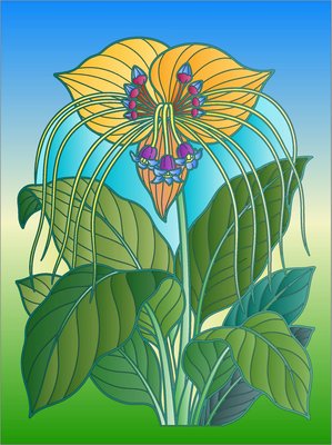Finished example of the Color by Number page: Bat Flower