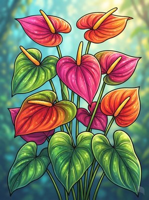 Finished example of the Color by Number page: Anthurium Shade