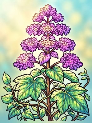 Finished example of the Color by Number page: Pagoda Flower