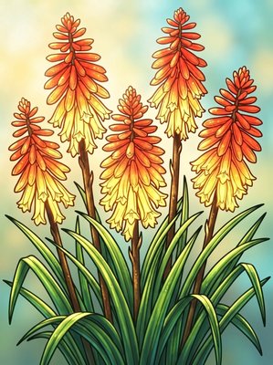 Finished example of the Color by Number page: Torch Lily