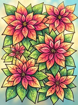 Finished example of the Color by Number page: Poinsettia