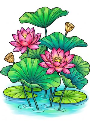 Finished example of the Color by Number page: Lotus Pods