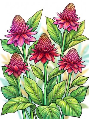Finished example of the Color by Number page: Torch Ginger