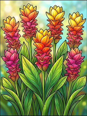 Finished example of the Color by Number page: Siam Tulip