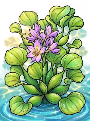 Finished example of the Color by Number page: Water Hyacinth