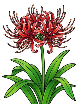 Finished example of the Color by Number page: Spider Lily