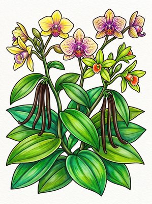 Finished example of the Color by Number page: Vanilla Orchid