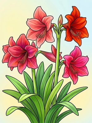 Finished example of the Color by Number page: Amaryllis Bloom