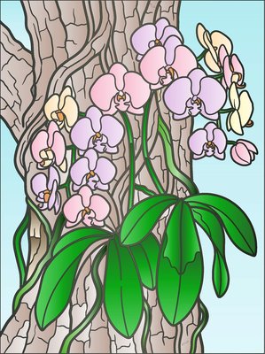 Finished example of the Color by Number page: Rainforest Orchids