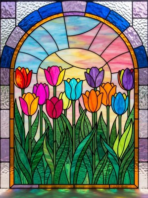 Finished example of the Color by Number page: Tulips
