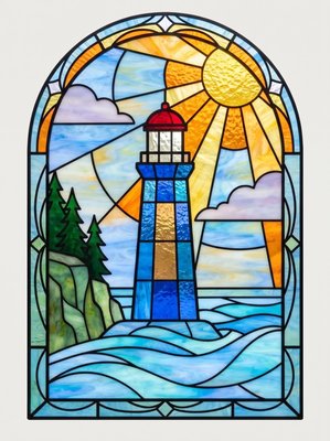 Finished example of the Color by Number page: Lighthouse