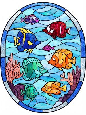 Finished example of the Color by Number page: Reef Fish