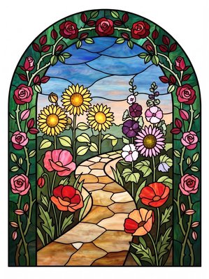 Finished example of the Color by Number page: Summer Garden