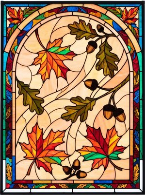Finished example of the Color by Number page: Falling Leaves