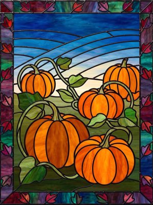 Finished example of the Color by Number page: Pumpkin Patch