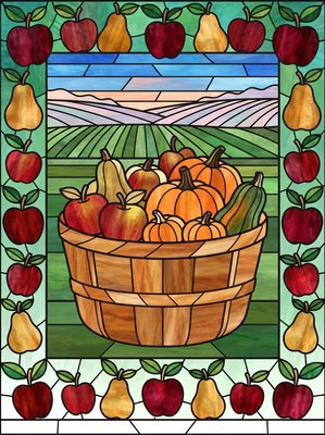 Finished example of the Color by Number page: Harvest Basket
