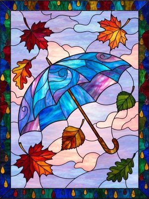 Finished example of the Color by Number page: Windy Umbrella