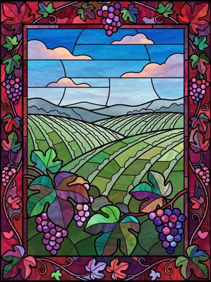 Finished example of the Color by Number page: Vineyard Hills