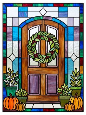Finished example of the Color by Number page: Autumn Doorway