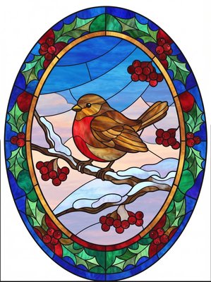 Finished example of the Color by Number page: Winter Bird