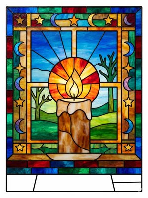 Finished example of the Color by Number page: Candle Window