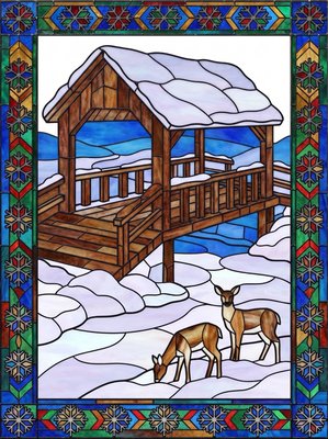 Finished example of the Color by Number page: Snowy Bridge