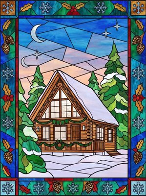 Finished example of the Color by Number page: Cabin at Night