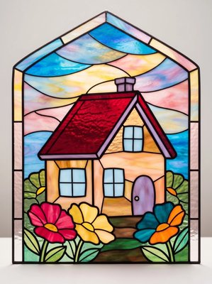 Finished example of the Color by Number page: Cottage